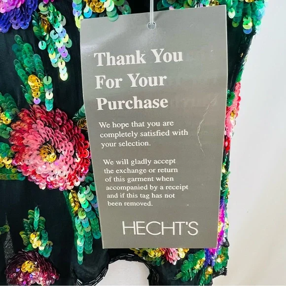 Laurence Kazar Vintage Tags Attached Sequined Floral Silk Blend Top - Picture 10 of 16